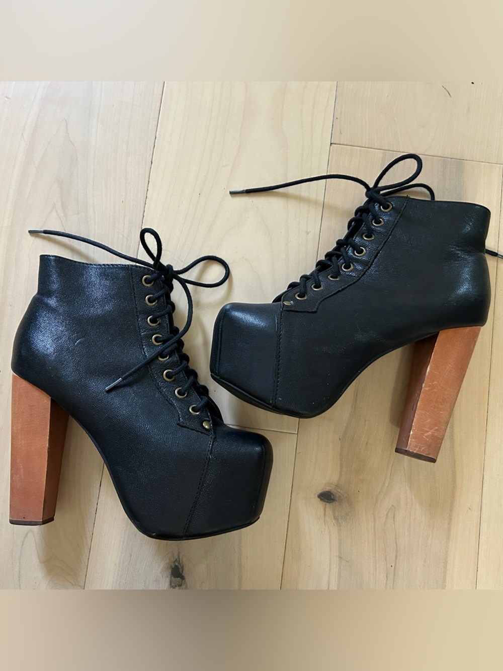 Jeffrey Campbell Black Lita Booties Size 6 Wood Heel